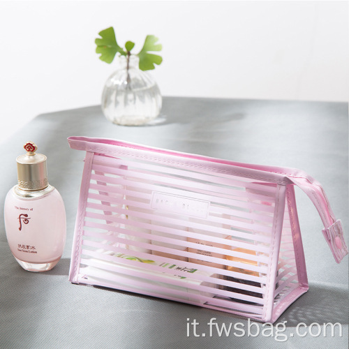 Customshod PVC Stripe trasparente Borsa per trucco impermeabile